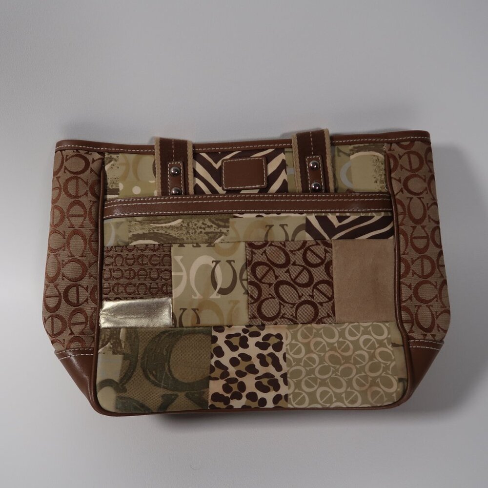 Patchwork Canvas Tote Hand Bag Leopard Print Eart… - image 3